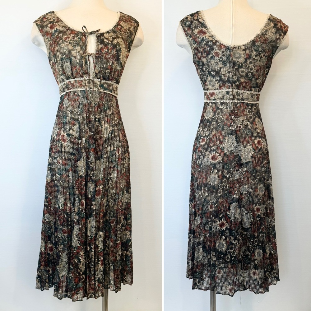 🌺SOLD🌺 Young Edwardian by Arpeja Vintage Floral Prairie Pleated Milkmaid Dress - Picture 1 of 15